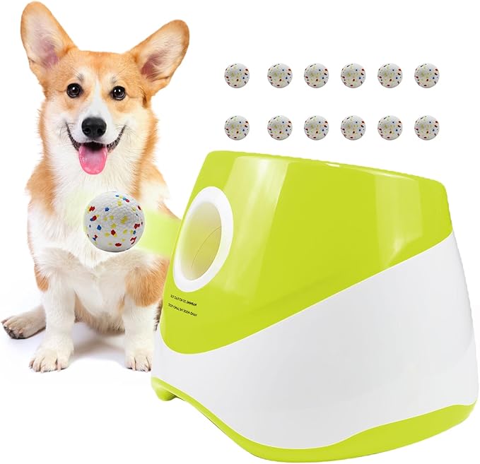 Automatic Ball Launcher for Dogs, Interactive Dog Ball Thrower with 12pcs 58mm ETPU Tennis Balls, 3 Range Modes, One Button Control, Support C-Type Charging