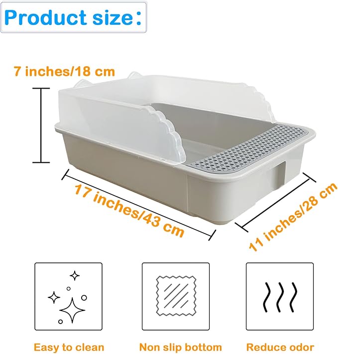 Open Cat Litter Box with High Side,Anti-Splashing Cats Litters Pan,Kitten Toilet with Litter Sifting Scoop,Semi-Enclosed Removable Kittens Litter for Boxes Easy to Clean No Odor
