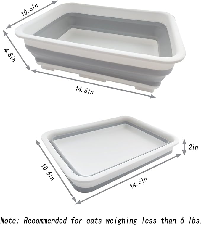 Collapsible Small Cat Litter Box, 14.6 x 10.6 x 4.8 inch Open Waterproof Low Entry Kitten Potty Pan Semi-Enclosed Pet Toilet for Sick Frail Kitty Grey
