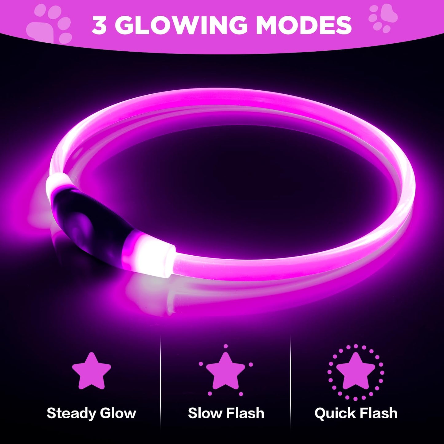 2 Pack Light Up Dog Collar, USB Rechargeable Dog Collar Light for Night Walking, Led Lighted Dog Collar, Glow in The Dark Dog Collar for Small Medium Large Dogs (Pink+Blue)