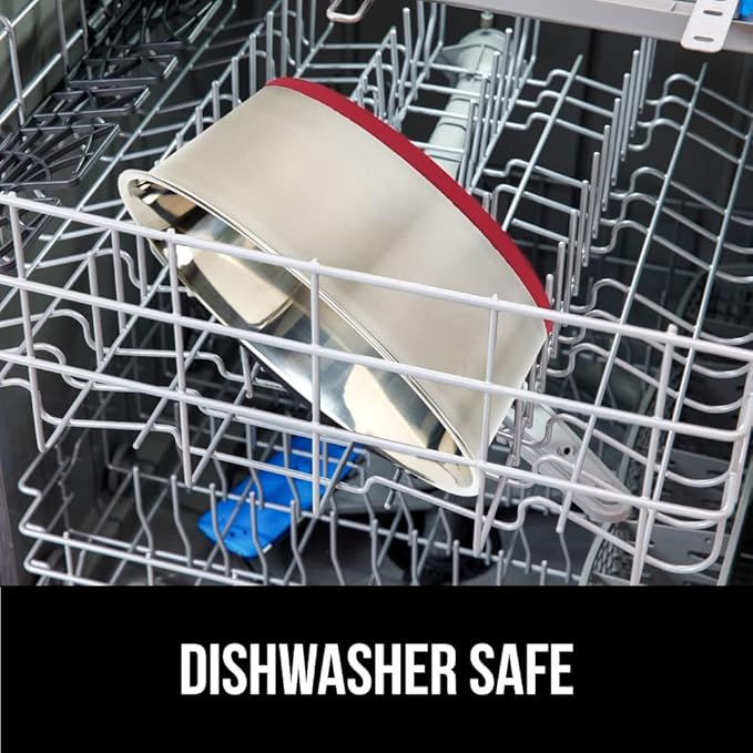 GORILLA GRIP Set of 2 Dog Bowls, Heavy Duty Metal Food and Water Bowl for Feeding Dogs and Cats, Dishwasher Safe, Rust Resistant Stainless Steel, BPA Free Rubber Base, Holds 2 Cups (16 fl oz), Red