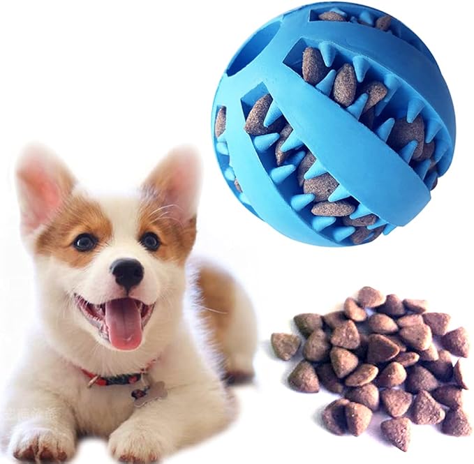 Dog Treat Toy Ball, Dog Tooth Cleaning Toy, Interactive Dog Toys(1 Green+1 Blue) 2.8" Pack of 2