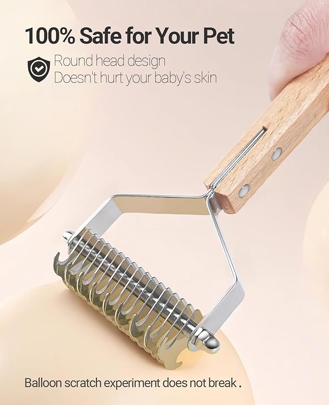 Wooden pet grooming rake - Mats and Tangles Removal Tool Undercoat Rake for dogs & Cats | Suitable for thick and Long Hair Grooming Brush & Deshedder Comb Reduces Shedding 97%