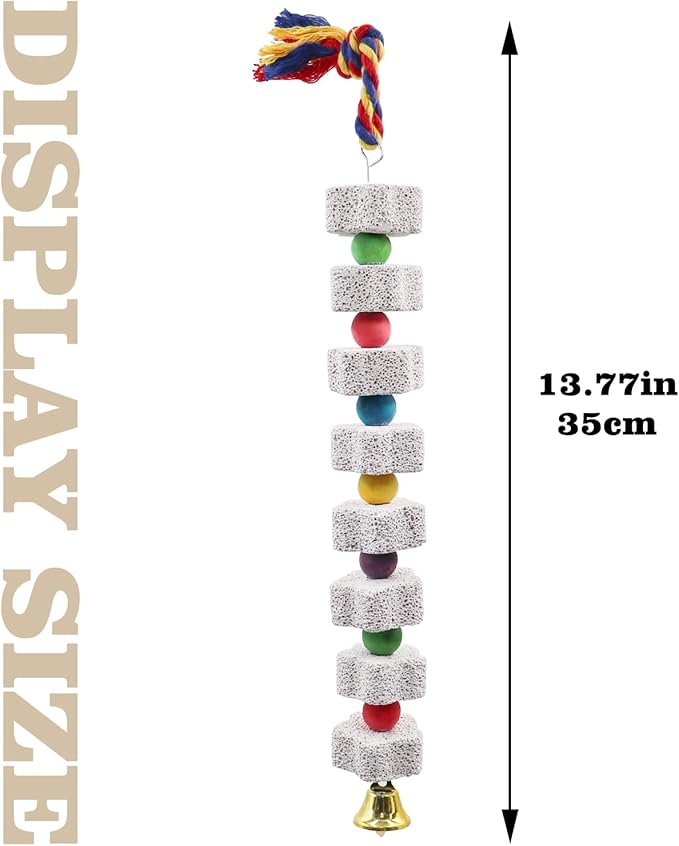 2 Pack Bird Beak Grinding Stone with Apple Scent, Large Parrot Chewing Calcium Stone Toy with Bells, Bird Cage Accessories, Suitable for Cockatiel Parakeet Parrot Budgies Rat Hamster Chinchilla Rabbit