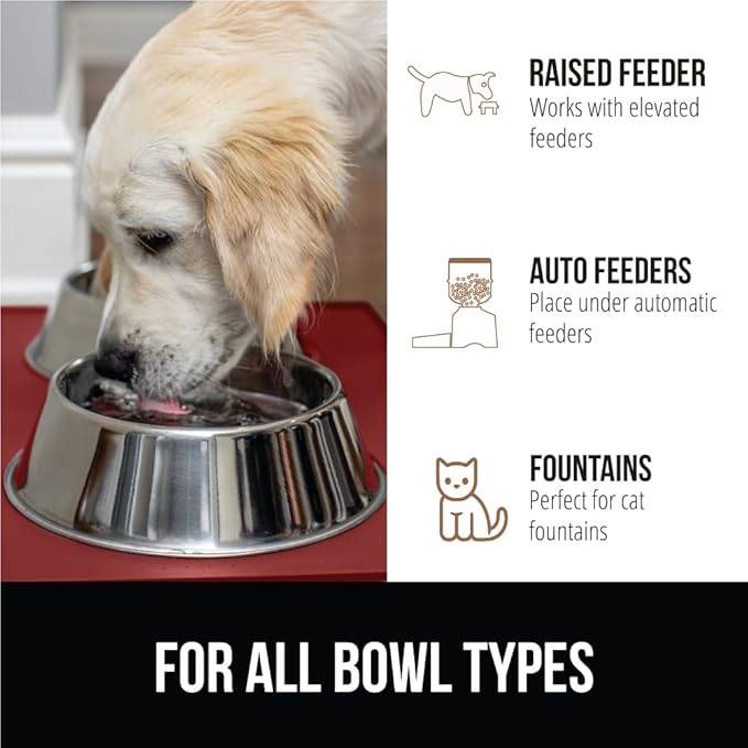 GORILLA GRIP 100% Waterproof Raised Edge BPA Free Silicone Pet Feeding Mat, Dog Cat Food Mats Contain Spills Protects Floors, Placemats for Cats and Dogs Water Bowl, Pets Accessories 28x18 Red