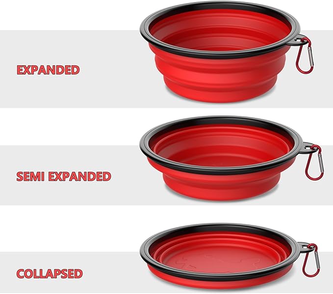 3 Pack Collapsible Dog Bowl Travel Portable Pet Bowls [20oz,600ml],Expandable Foldable Food Water Feeding Dishes for Traveling Hiking Walking,with Carabiners [Red,Orange,Yellow]