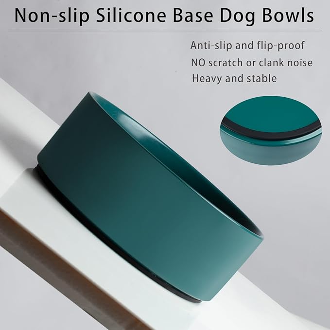 Large Dog Bowls, Non Slip Heavy Ceramic Dog Food and Water Bowl with Silicone Base, 8" Pet Feeding Bowl for Small, Medium, and Big Dogs (Green, 8 Inches)