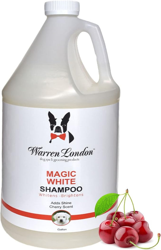Warren London - Magic Bright Dog Shampoo, Whitening Shampoo for White Dogs & Lighter Dog Coats, Grooming Supplies are Puppy and Cat Safe, Cherry Blossom Scent, 128 Ounce, Made in USA