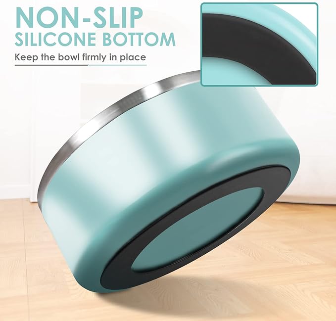 IKITCHEN Dog Bowl for Food and Water, 40 Oz Stainless Steel Pet Feeding Bowl, Durable Non-Skid Double Wall Insulated Heavy Duty with Rubber Bottom for Medium Large Dogs (40 Ounces/5 Cup, MintGreen)