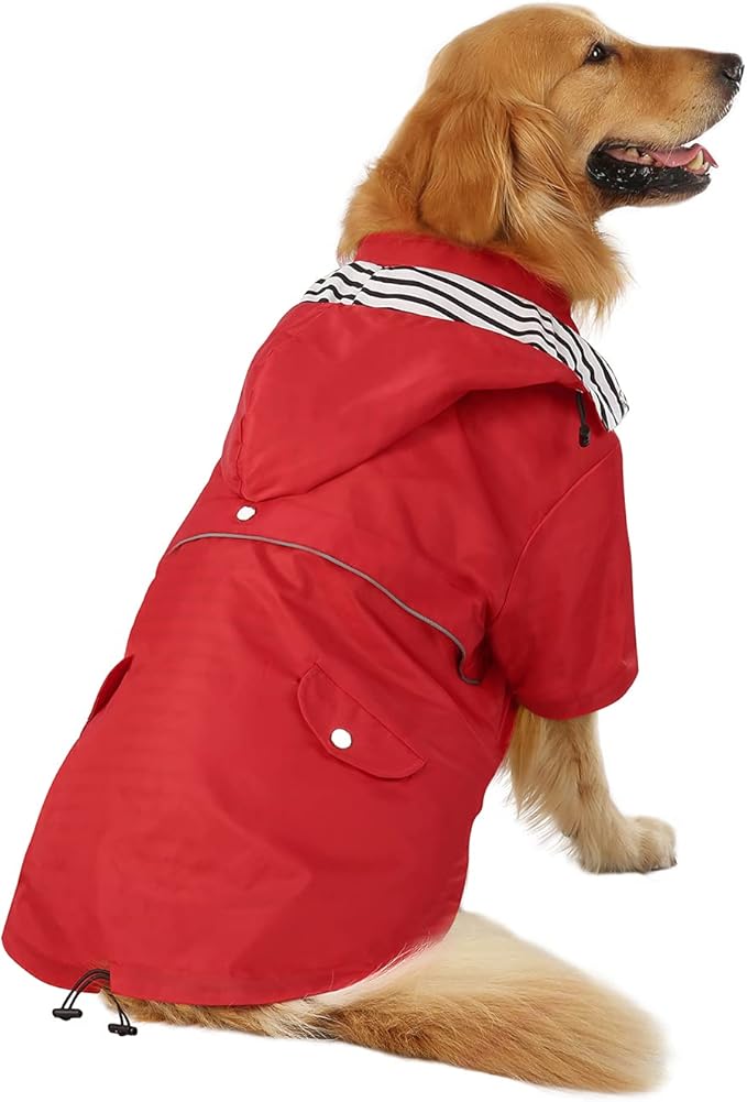 HDE Dog Raincoat Poncho Double Layer Zip Rain Jacket with Removable Hood, Leash Hole for Small to 3XL Dogs and Puppies Red - 2XL