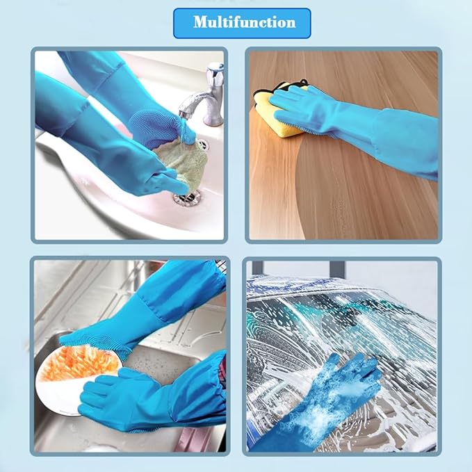 Pet Grooming Gloves Pet Hair Remover Cat, Dog Washing Gloves Silicone Heat Resistant Cleaning Gloves with High-Density Teeth Grooming Gloves for Dogs, Cats, Horses, Rabbits (2 Pairs - Blue)