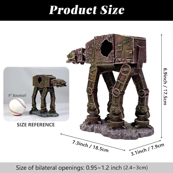 Fish Tank Decorations at-at of Star Wars Aquarium Decorations Betta Fish Tank Accessories for Sleep Rest Hide and Play (M)
