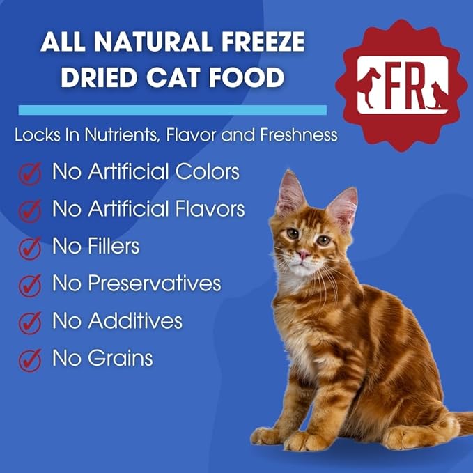 Freeze-Dried Raw Cat Food - Duck & Beef Formula, High Protein, Grain-Free, Whole Ingredients, No Additives, Meal Mixer or Topper - Supports Healthy Digestion, Coat, and Joints