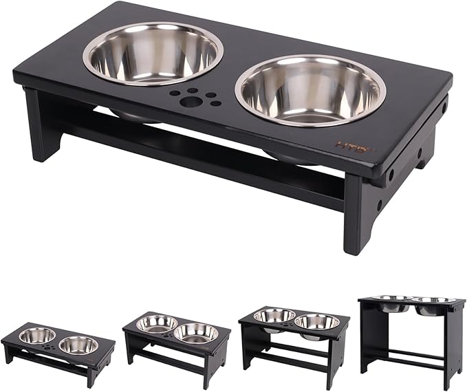 HTB Elevated Dog Bowls,Raised Dog Bowl Stand with 2 Stainless Steel Bowls,Elevated Raised Dog Bowls for Large Medium Small Sized Dogs