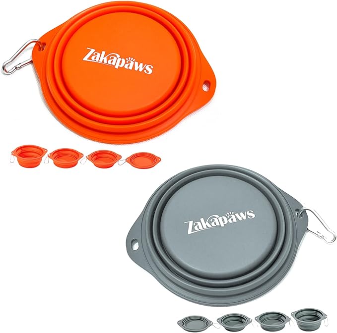 Silicone Dog Travel Bowl, 2 Pack Collapsible Pet Bowl, Foldable No Plastic Rim Pet Feeding Bowls, No Spill Water Cup for Pet