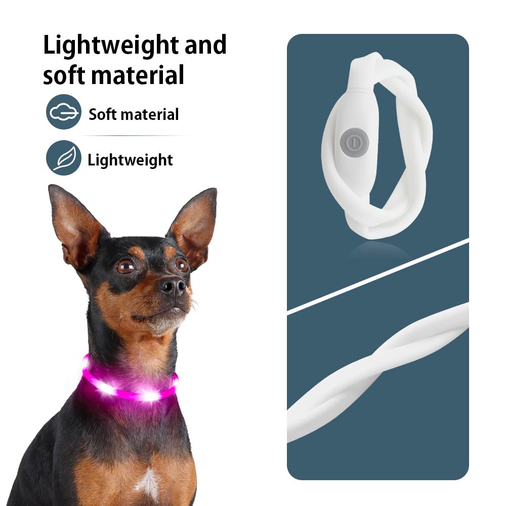 BSEEN Light Up Dog Collar, Silicone LED Dog Collar Rechargeable Glowing Puppy Collar Safety Dog Lights for Night Walking (Pink-XS 40cm)