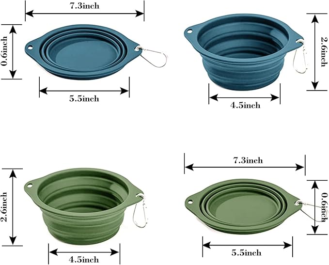 Silicone Dog Travel Bowl, 2 Pack Collapsible Pet Bowl, Foldable No Plastic Rim Pet Feeding Bowls, No Spill Water Cup for Pet