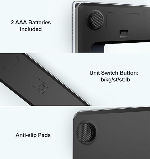 GE Bathroom Scale for Body Weight: Highly Accurate Digital Scale Weighing Machine with Clear Tempered Glass, 11.8" Large Platform, Compact Design, LED Display, 400 lbs, 4 Units, with Body Tape Measure