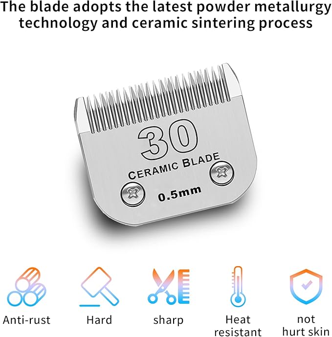 3 Pack 30# Detachable Pet Dog Grooming Ceramic Blades,Compatible with Andis,Oster A5,Wahl KM-10 Series,Size #30 Blade 1/50-Inch 0.5MM Cut Length