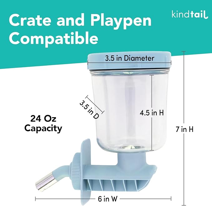 KindTail Pawdle - No-Drip Dog Crate Water Bottle - Top-Fill Pet Water Dispenser - BPA Free with Stainless Steel Nozzle - Easy-to-Use with Most Crates & Playpens - 7 x 6 x 4 in - 16oz Capacity - White
