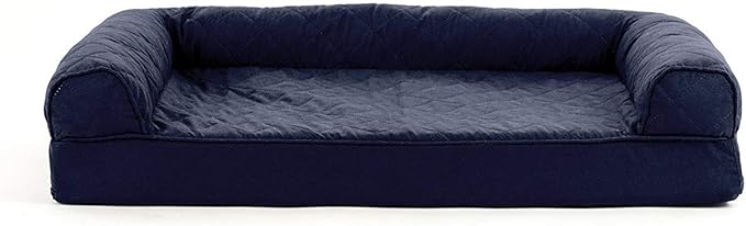 Furhaven Cooling Gel Dog Bed for Medium/Small Dogs w/ Removable Bolsters & Washable Cover, For Dogs Up to 35 lbs - Quilted Sofa - Navy (Blue), Medium