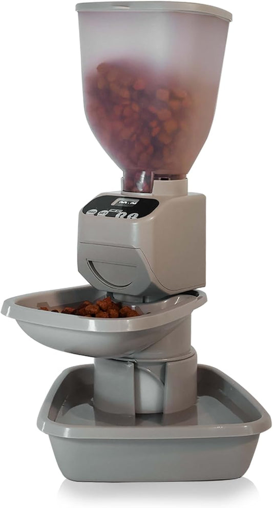Automatic Dog & Cat Food Feeder with Water Dispenser – Smart Pet Feeder with Portion Control, OLED Display, Anti Jam Design, Battery Operated Dispenser for Medium/Large Pets - Taupe