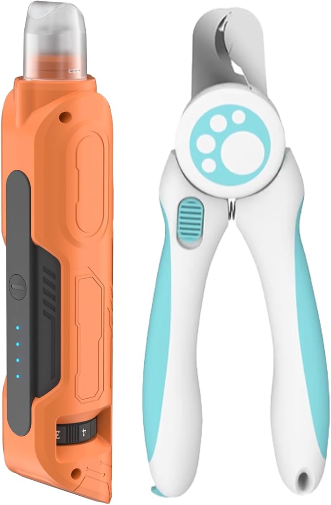 PAPIFEED High Torque Dog Nail Grinder Quiet - 6-Speed Adjustable Pet Nail Trimmer with 2 LED Lights & Dust-Proof Cover, Powerful Motor for Large/Medium/Small Dogs & Cats, Rechargeable - Orange Kit