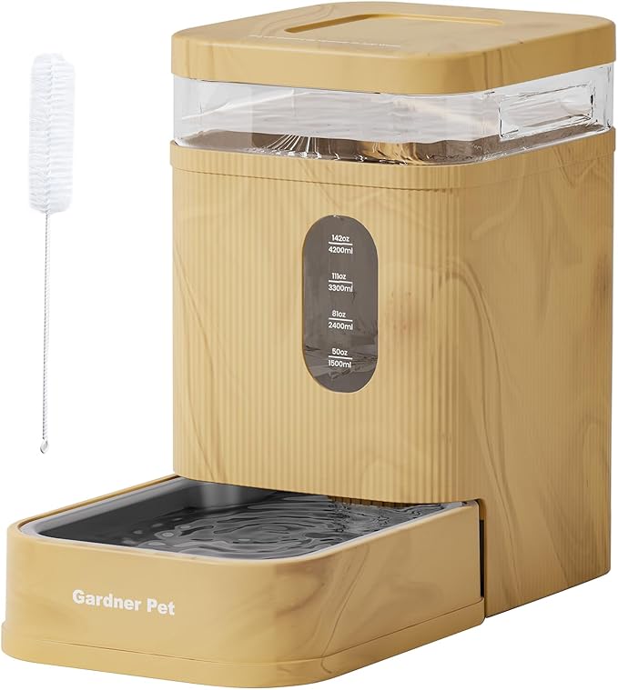 Gardner Pet Automatic Dog Water Dispenser Gravity Waterer with Stainless Steel Bowl Water Dispenser 6.5L Large Capacity Water Feeder for Dogs Cats Pets, BPA-Free Noise-Free (Light Brown, 6.5L)