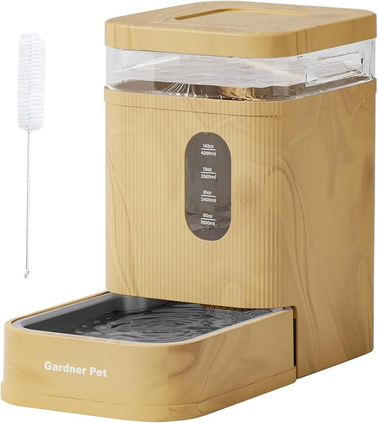 Gardner Pet Automatic Dog Water Dispenser Gravity Waterer with Stainless Steel Bowl Water Dispenser 6.5L Large Capacity Water Feeder for Dogs Cats Pets, BPA-Free Noise-Free (Light Brown, 6.5L)