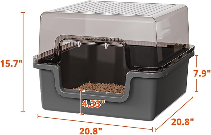 Oneluck Large Covered Cat Litter Box with Scoop and Transparent Lid, Non-Stick, Durable, Easy-Clean Pan for Multi-Cat Households,XL,Black