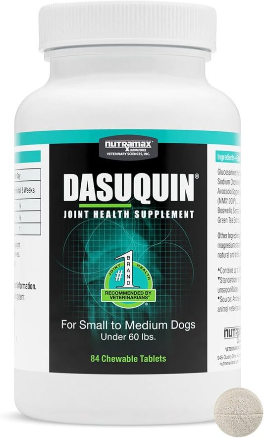 Nutramax Dasuquin for Small to Medium Dogs, Joint Health Supplement, Contains Glucosamine for Dogs, Plus Chondroitin, ASU and More, Supports Healthy Joints, Chewable Tablets, 84 Count