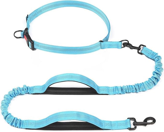 iYoShop Retractable Hands Free Dog Leash - Dual Handle Bungee Waist Leash for Small, Medium and Large Dogs (Medium/Large, 25-150 lbs, Baby Blue)