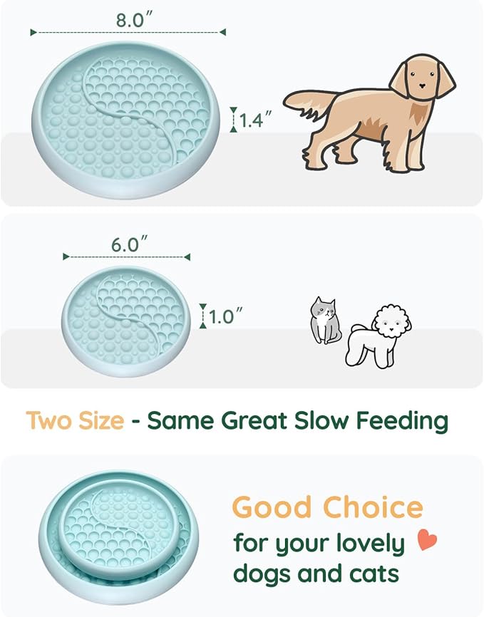 Lick Mat for Dogs, Silicone Slow Feeder Licking Mat with Non-Slip Suction Cups, Freeze-Friendly Lick Bowl for Enrichment Play, Anxiety Relief & Keeps Busy (6.0" x 1.0" Mint Green)