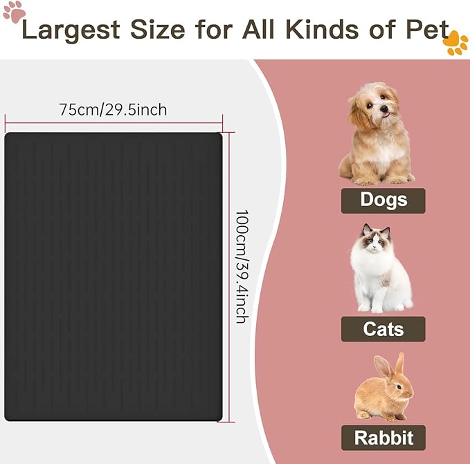 Large Dog Mats for Food and Water, 40"x30" Waterproof Pet Food Mats for Floor Nonslip Silicone Bowl Mats with Raised Edges