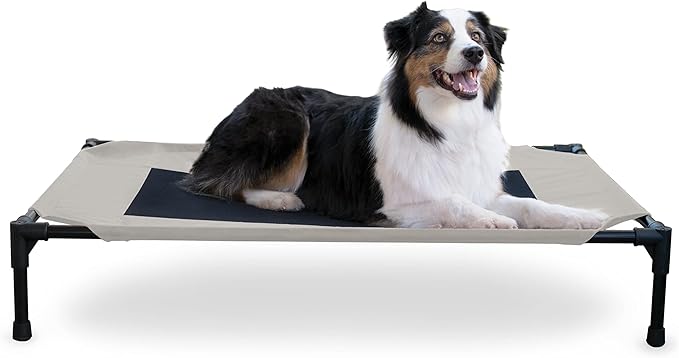 K&H Pet Products Outdoor Elevated Dog Cot, Breathable Cooling Elevated Cot Hammock Pet Bed for Large Dogs, Washable Mesh Cover, Raised Metal Frame, Collapsible, Portable - Large 42 X 30in Taupe