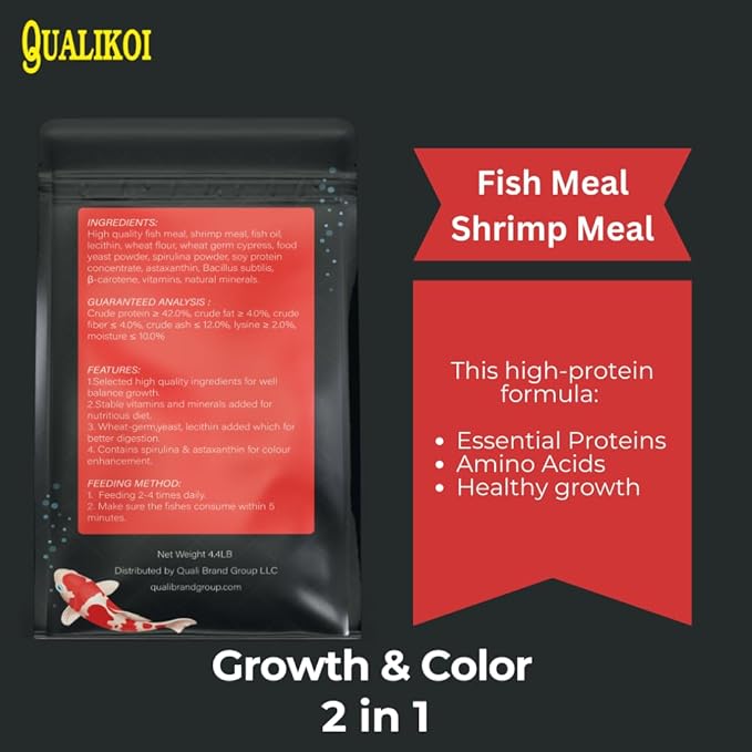 Koi Fish Food [4.4 lb] Growth and Color Enhancer - High Protein Floating Pellets for Koi and Goldfish, Pond Fish Food with Spirulina and Astaxanthin Small Pellet