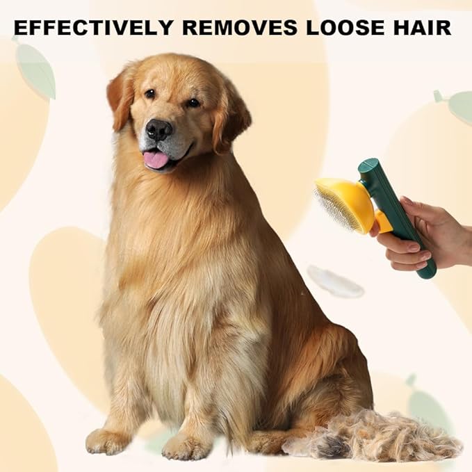 Dog Brush with Release Button, Mango Cat Brush for Long or Short Haired Cats Dogs Rabbits, Skin Friendly Deshedding Grooming Tool for Gently Removes Loose Fur Undercoat