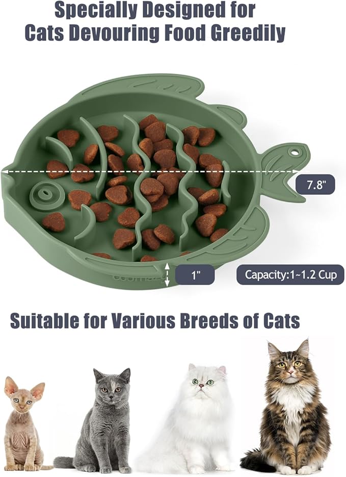 Coomazy 2-in-1 Silicone Slow Feeder Dog Cat Bowls, Lick Mat Interactive Puzzle Toy for Pets Dry/Wet Food Training, Keeps Dogs Cats Busy, Prevents Puppy Kitty Overeating (Avocado, 1.2 Cup)