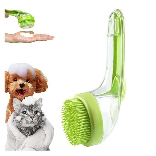 Pet Bath Brush, Dog Bath Brush, Dog Scrubber for Bath with Built-in Shampoo Dispenser, for Dogs & Cats (Green)