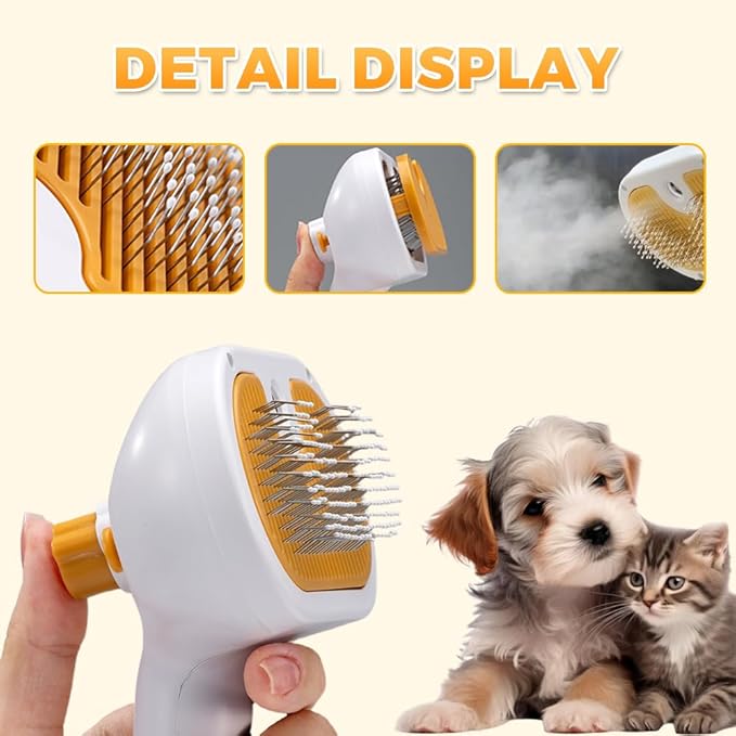 Comb for Cats Dogs, Cat Steam Brush, 3-in-1 Spray Hair Removal Comb for Shedding & Grooming, Effective Pet Brush for Indoor Cats (White)