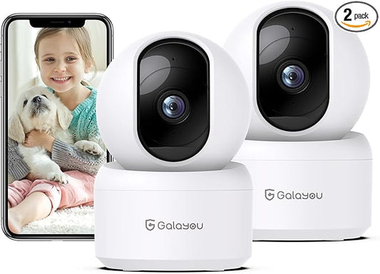 GALAYOU Indoor Security Camera 2K, 360 Degree 2.4G WiFi Home Security for Baby/Pet/Elder/Nanny with Night Vision, 24/7 SD Card Storage, Works with Alexa and Google Assistant G2-2Pack