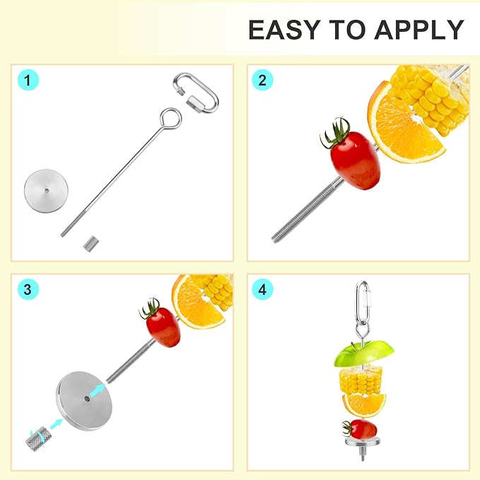 Hypeety Bird Fruit Vegetable Holder Stainless Steel Vegetable Skewer Hanging Feed Tool for Parrot Budgies Parakeet Cockatiels Conure Lovebirds Finch Hamster Rat Gerbil (4.7inch,12cm)