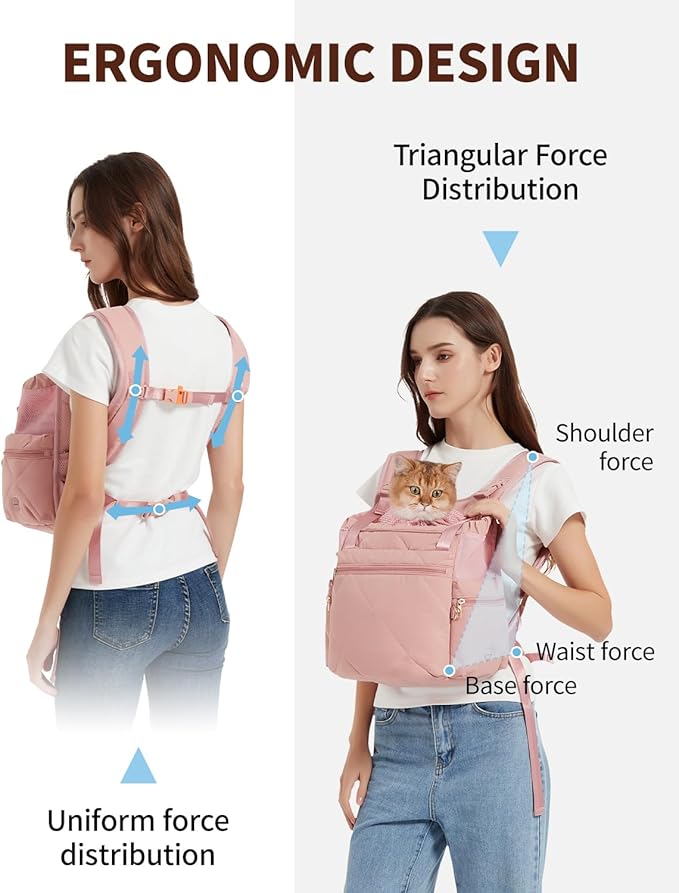 OFY Cat Carrier Puffy Backpack Breathable Small Dog Front Backpack Large Space for Small Dogs, Drawstring & Water-Resisant Pet Bag for Travel Hiking, Lotus Pink Patent Pending