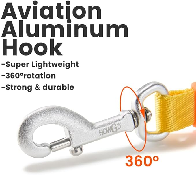 HOWGO Short Dog Leash - Aviation Aluminum Hook Lightweight Padded Handles Rope Traffic Leashes for Large Dogs,No Tangle Dog Leash Coupler,Yellow