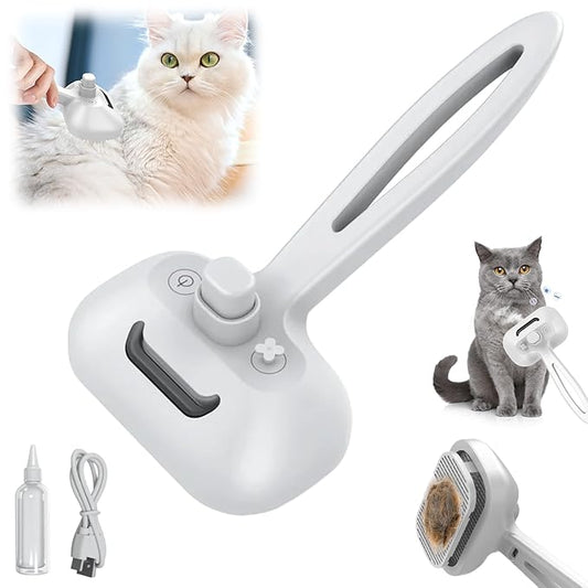 Pet Steam Brush Set for Dogs, 2025 New Self-Cleaning Pet Brush, Multi-Function Pets Hair Removal Brushes for Home Use, Portable Dog Cat Grooming Brushes for Pets Owners (White)