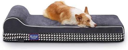 Laifug Orthopedic Memory Foam Extra Large Dog Bed with Pillow and Durable Water Proof Liner & Removable Washable Cover & Smart Design (Medium (34"x22"x7"), Black and White Plaid)