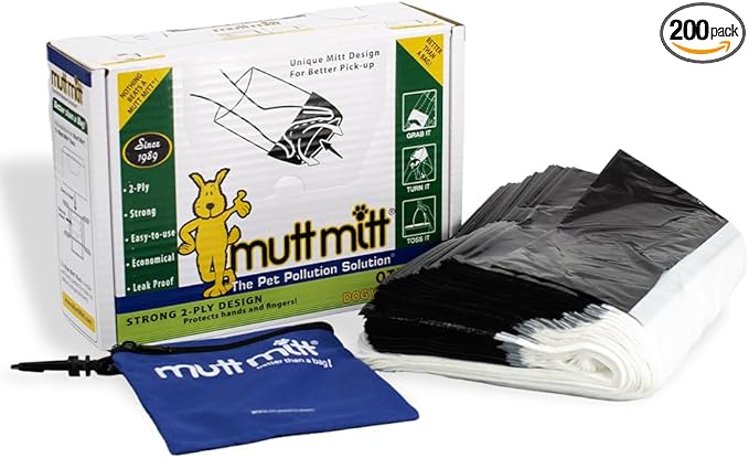 Mutt Mitt® 2-Ply dog waste pick-up bags Dispense-A-Mitt™ - 200 Dog Waste Bags in a wall mountable box.