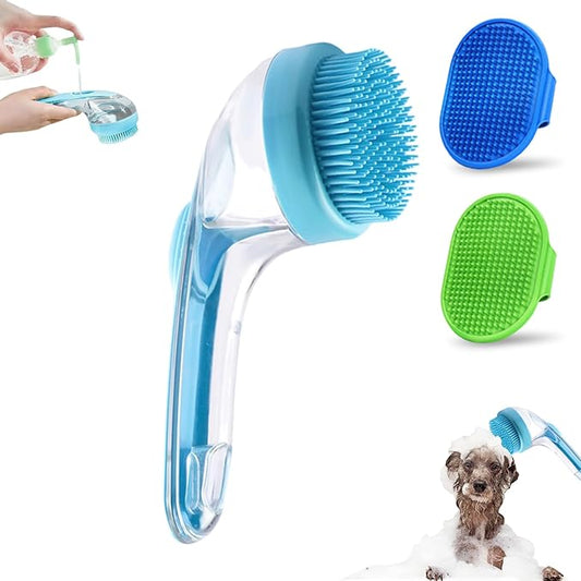 3Pcs Pet Bath Brush,Dog Scrubber for Bath,2 in 1 Dog Bath Brush, Dog Scrubber with Built-in Shampoo Dispenser,Grooming Massage Brush for Long Short Haired Dogs Cats Shower Supplies Set