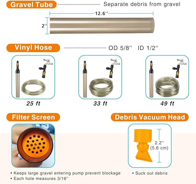 hygger Bucket-Free Aquarium Water Change Kit Fish Tank Siphon Gravel Vacuum Cleaner with Long Hose Water Changer Maintenance Tool 25-FEET Plastic Fitting