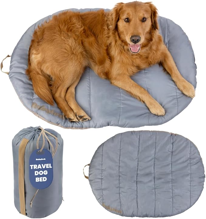 Travel Dog Bed (42" x 30") – Foldable, Packable Camping Dog Bed – Water Resistant, Cozy & Durable Mat with Soft Padding – Compact, Portable & Machine Washable – Large & Small Breeds – Grey